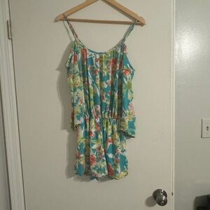 Tropical off the shoulder romper